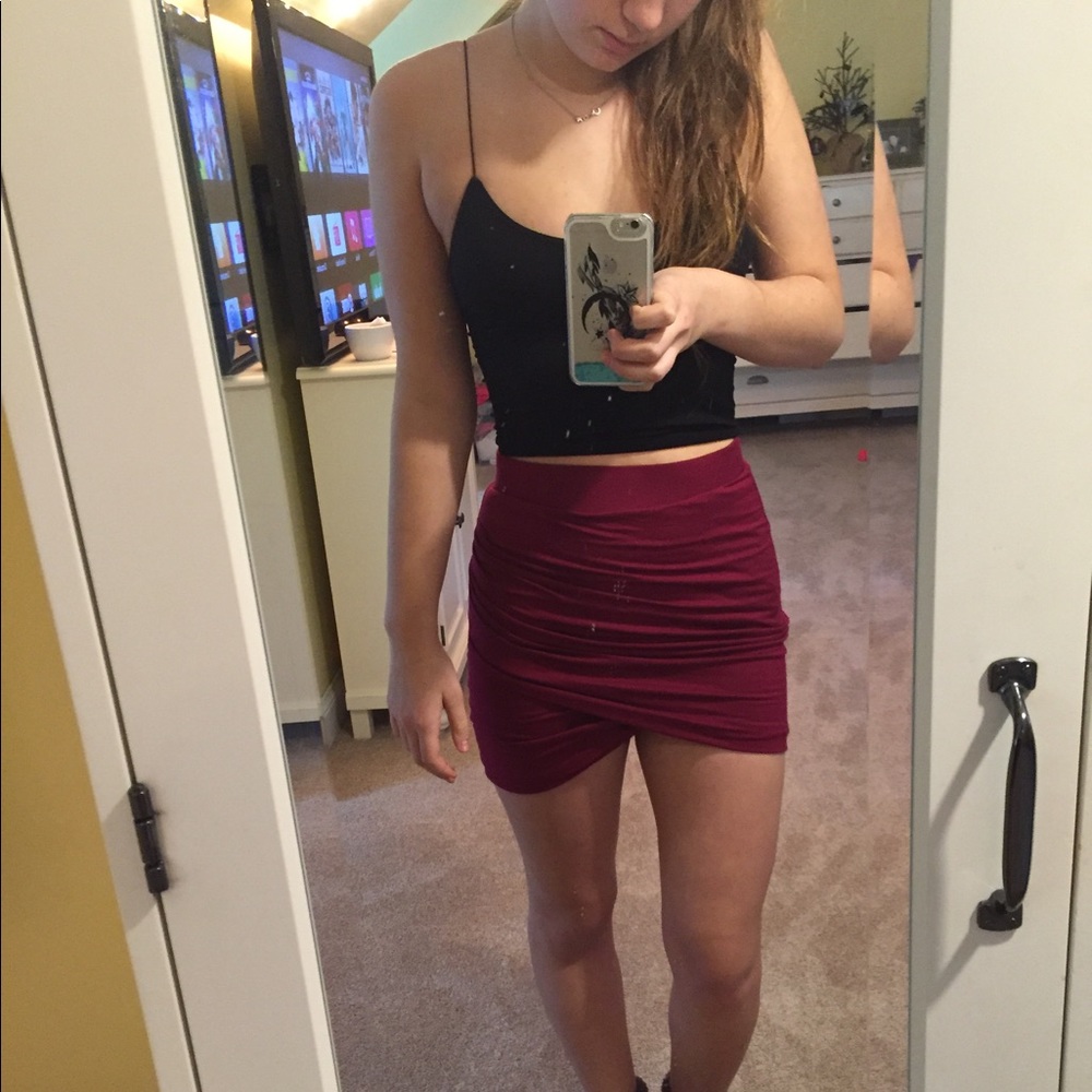Lush Burgundy Wrap Bodycon Skirt